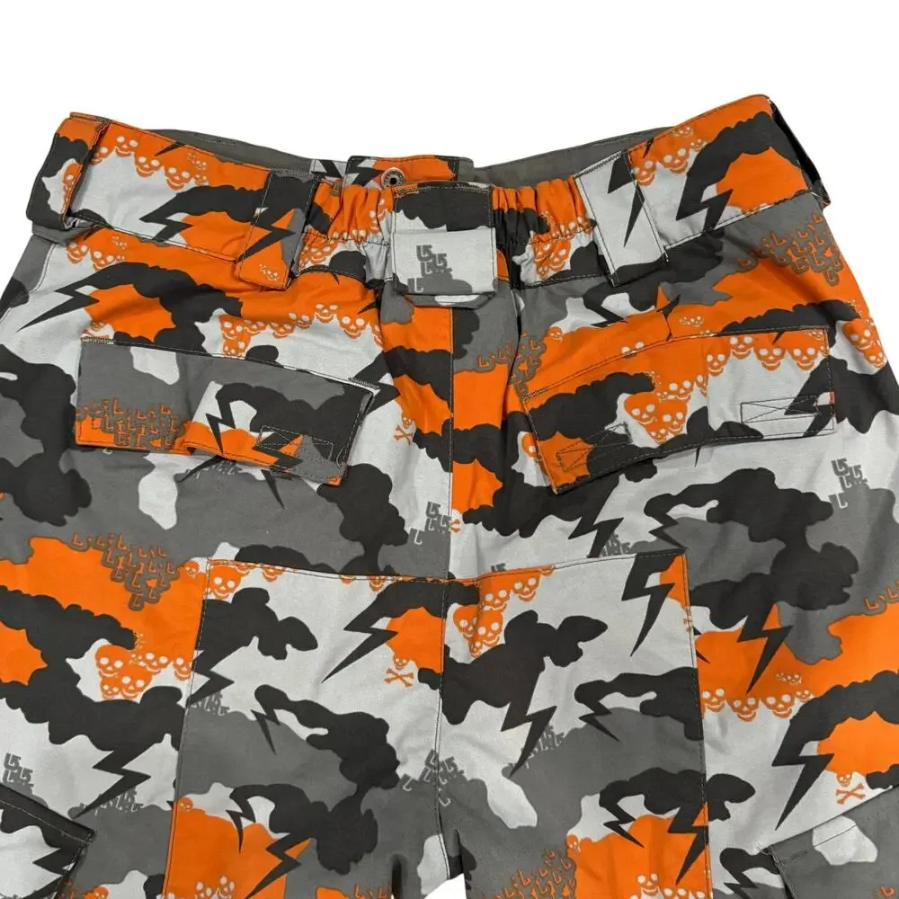 Burton Boys XL Insulated Snowboard Pants Orange Gray Camo Skull Lightning EUC